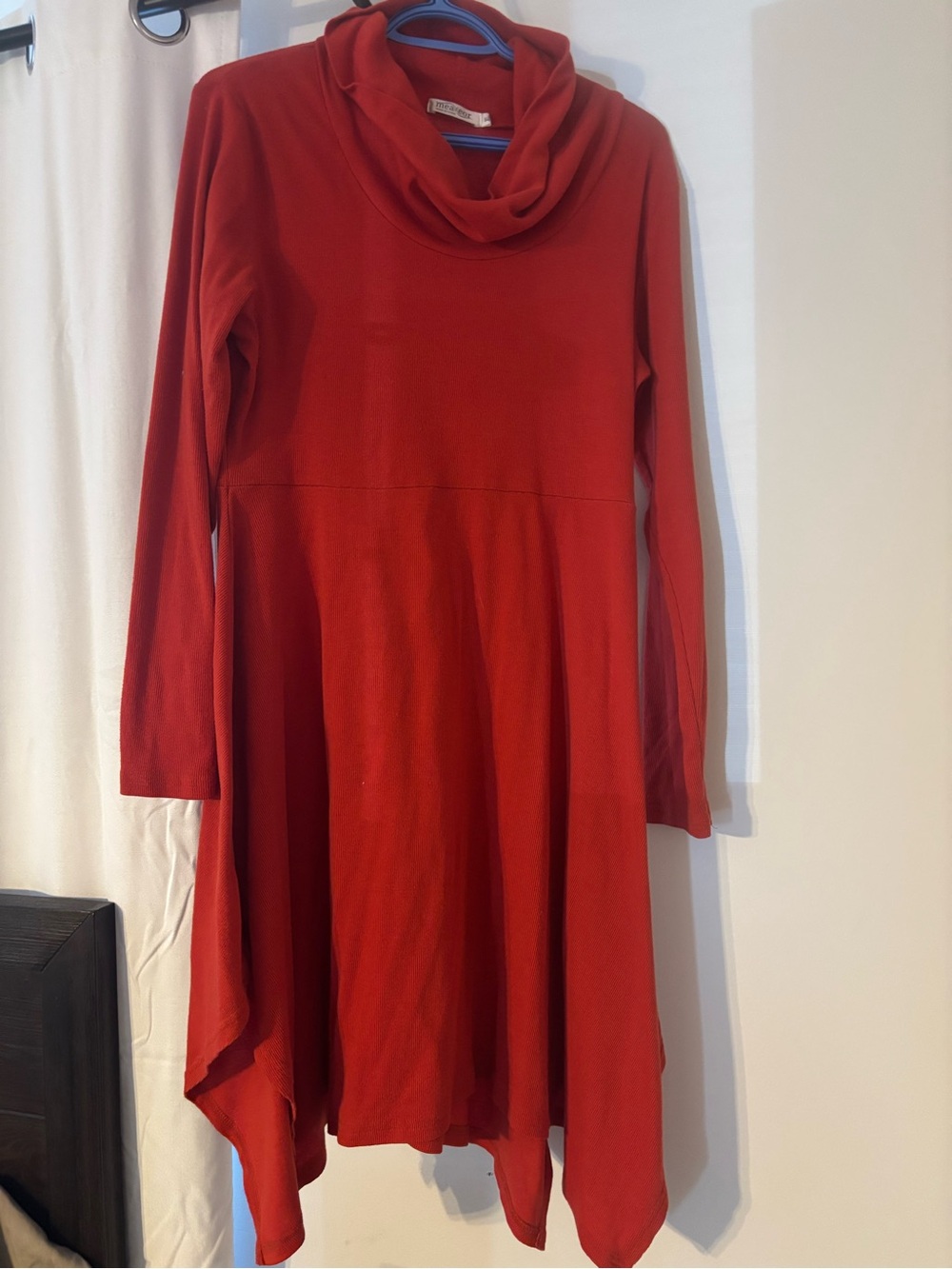 Red Cowl Neck Long Sleeve Dress